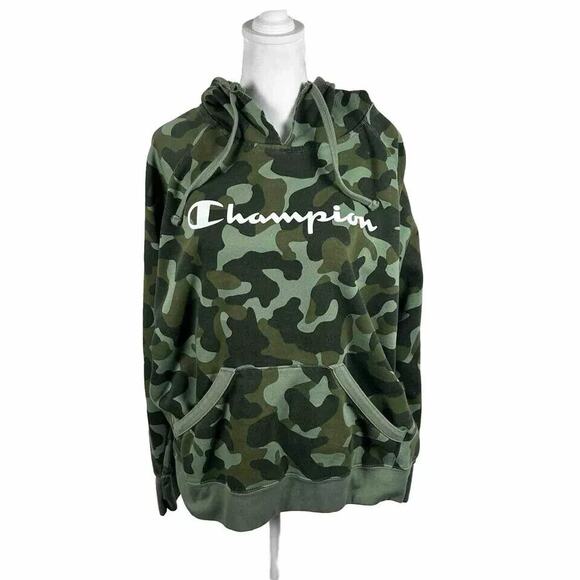 Champion Hoodie Sweatshirt Green Camo Long Sleeve XXL Casual Athletic - Picture 1 of 4